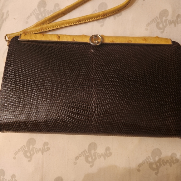 GUCCI CLUTCH WRISTLET LIZARD & OSTRICH - Picture 6 of 9